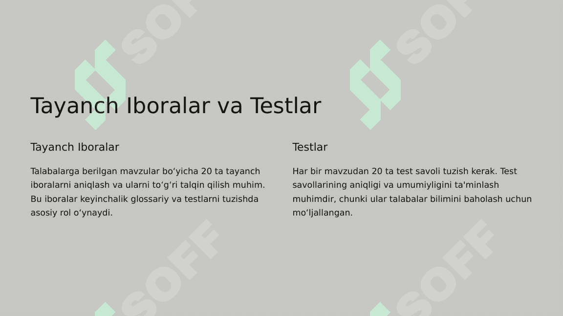 Mustaqil O‘zlashtirish: Talabalar Ishini Baholash 2