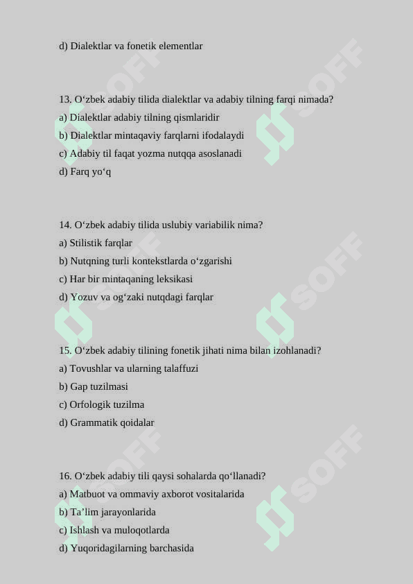 Oʻzbek adabiy tili sistemasi haqida maʼlumot mavzusida test to‘g‘ri javiblari bilan(TEST) 4