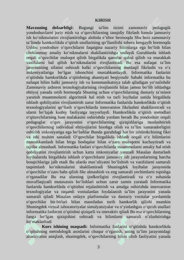 INFARMATIKA FANLARINI OQITISHDA HAMKORLIKDA O’QITISHNI REJALASHTIRISH 3