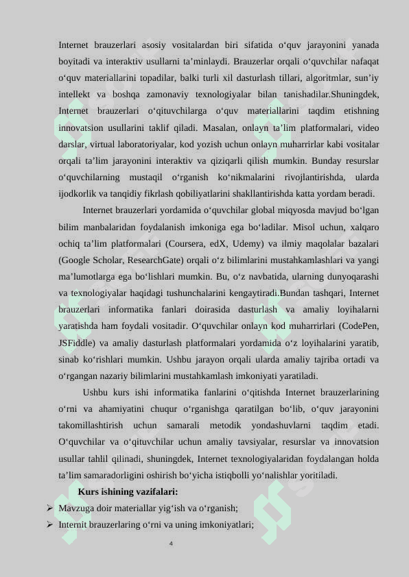 INFORMATIKA FANLARINI  O‘QITISHDA INTERNET BRAUZERLARDAN FOYDALANISHNING O‘RNI VA AHAMIYATI 4