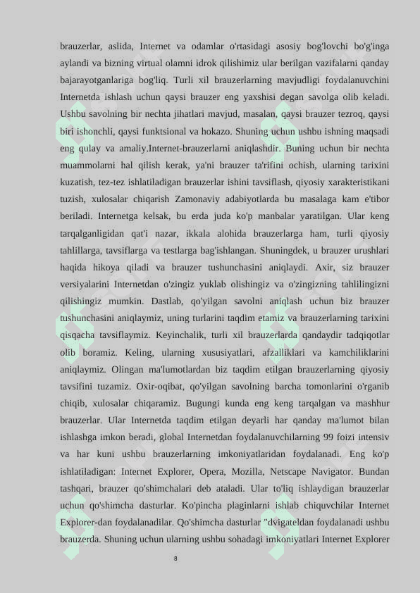 INFORMATIKA FANLARINI  O‘QITISHDA INTERNET BRAUZERLARDAN FOYDALANISHNING O‘RNI VA AHAMIYATI 8