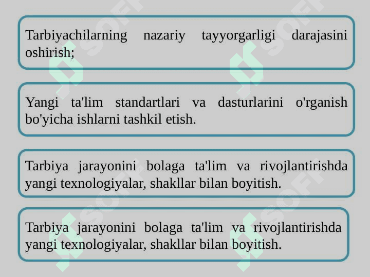 Maktabgacha ta’lim tashkiloti boʽyicha metodik ishlarni tashkil etish vazifalari 3