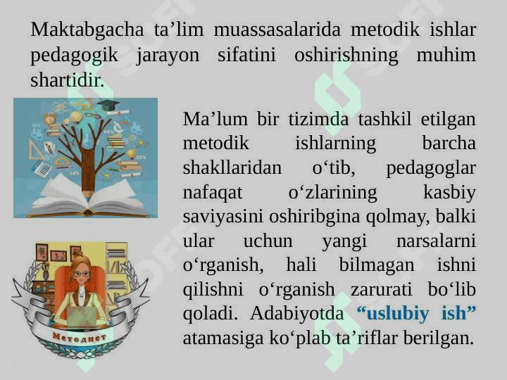 Maktabgacha ta’lim tashkiloti boʽyicha metodik ishlarni tashkil etish vazifalari 6