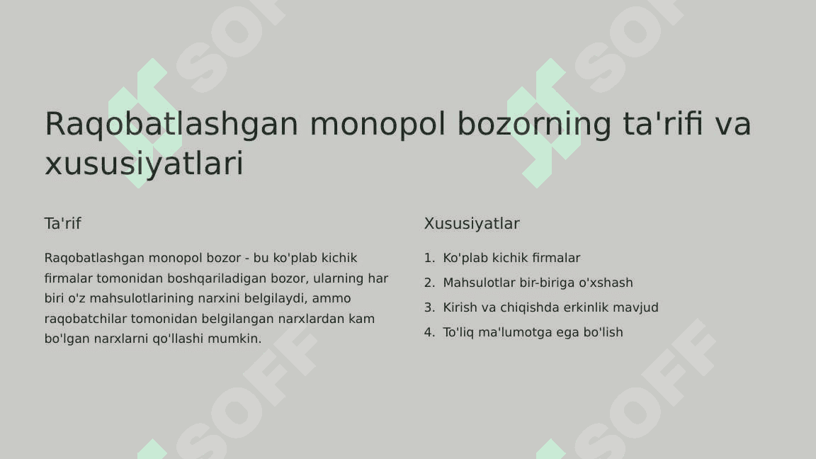 Raqobatlashgan monopol bozor, ustun jihatlari va kamchiliklariiqarish hajmi samarasiga ko‘ra firmaning optimal o‘lchamini aniqlash 2