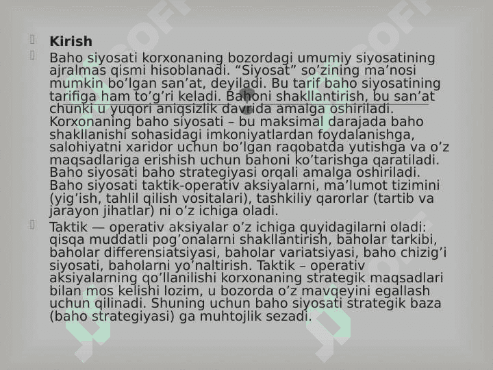 Tovar va korxananing baho siyosatining tahlili 24 5