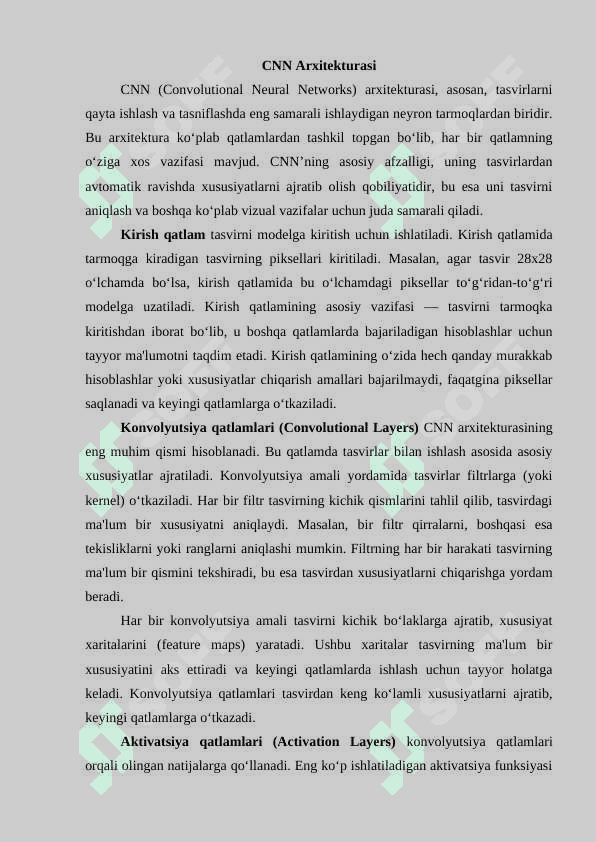 CNN arxitekturasi va ishlash strukturasi 3