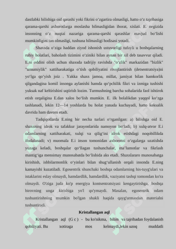 Bolaning rivojlanishi va kaziusga munosabat 4