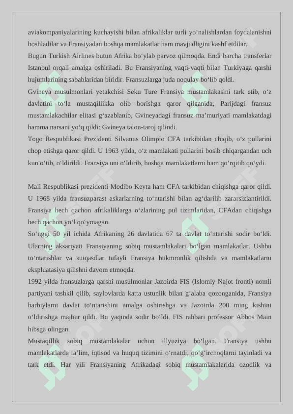 FRANSIYANING AFRIKADAGI MUSTAMLAKACHILIK SIYOSATI 24 5