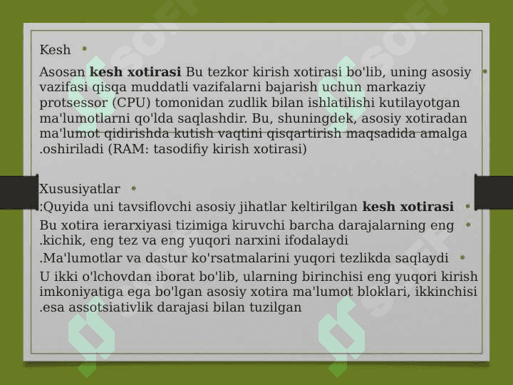 Aralash va Bo’lingan kesh xotira 2
