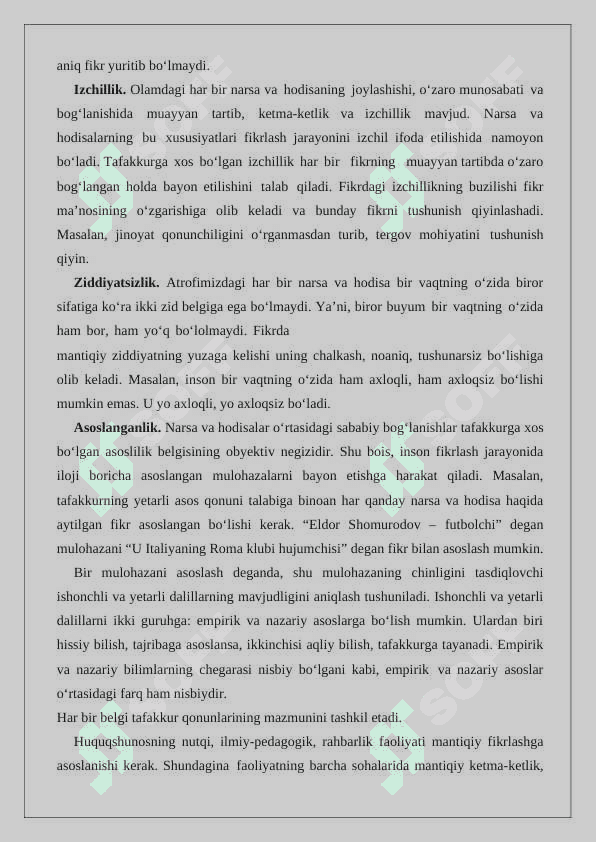 Yurist faoliyatida mantiqiy fikrlashning roli. Fikrni mantiqiy ifoda etish usullari va talablari 5
