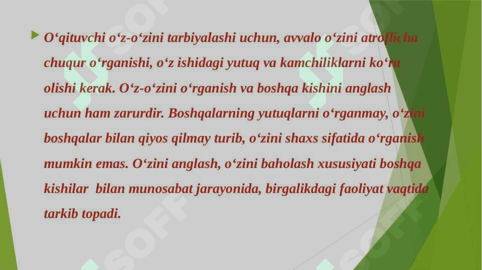 O‘Z-O‘ZINI TARBIYALASH VA O‘Z USTIDA ISHLASH. PEDAGOGIKA TAJRIBANI TO‘PLASH TIZIMI 4