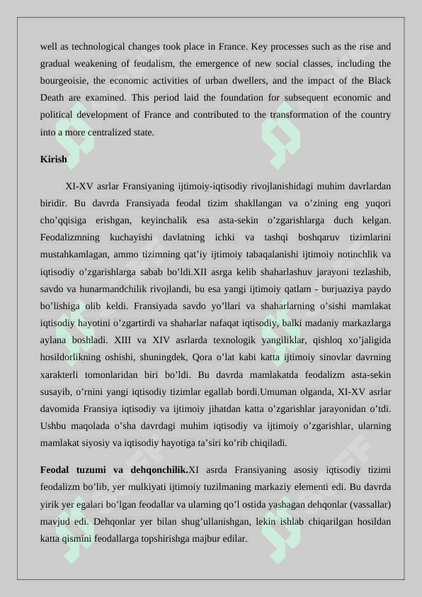 XI-XV asrlarda Fransiyaning ijtimoiy- iqtisodiy rivojlanishi mavzusida  ilmiy maqola 24 2
