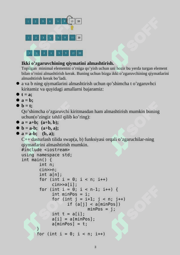 Massiv elementlarini tartiblashtirish. Oddiy saralash algoritmlari. 3