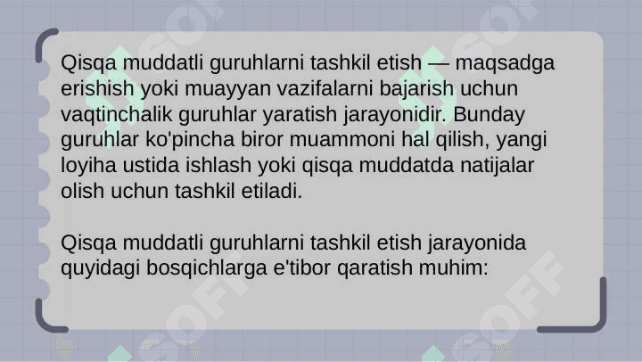Maktabgachaac talim Tashkilotida qisqa muddatli guruhlarni tashkil qilish 3