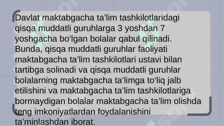 Maktabgachaac talim Tashkilotida qisqa muddatli guruhlarni tashkil qilish 4