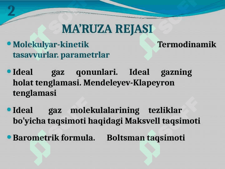 MOLEKULYAR KINETIK NAZARIYASI VA STATIK FIZIKA ASOSLARI 2