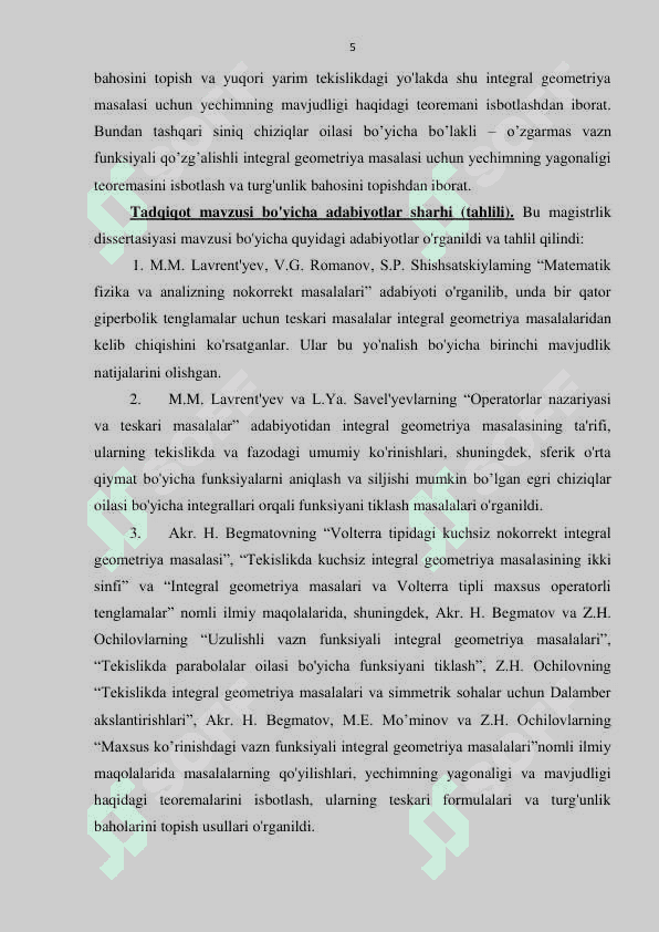 TEKISLIKDA MAXSUSLIKKA EGA BO’LGAN INTEGRAL  GEOMETRIYA MASALASI YECHIMINING TURG’UNLIKKA  TEKSHIRISH 5
