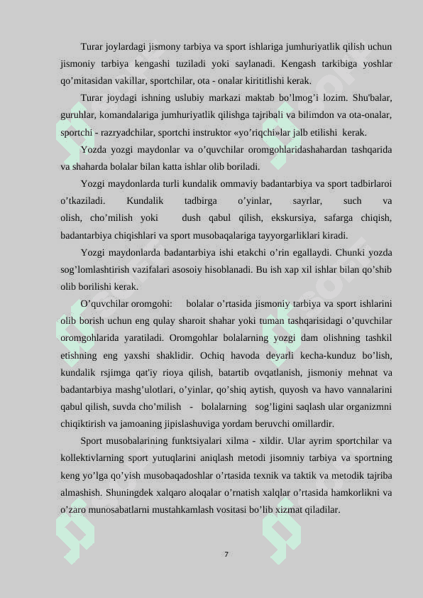 AHOLI  TURAR JOYLARIDA OMMAVIY SOG’LOMLASHTIRISH  JISMONIY TARBIYASI VA MILLIY O’YINLARNI  TASHKIL QILISH 6