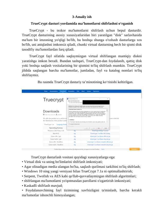 TrueCrypt dasturi yordamida ma’lumotlarni shifrlashni o‘rganish