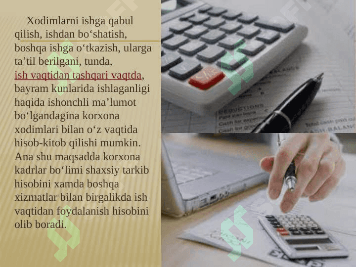 Mehnat va ish haqini dastlabki harajatlarda rasmiylashtirish hamda umumiylashtirish 4