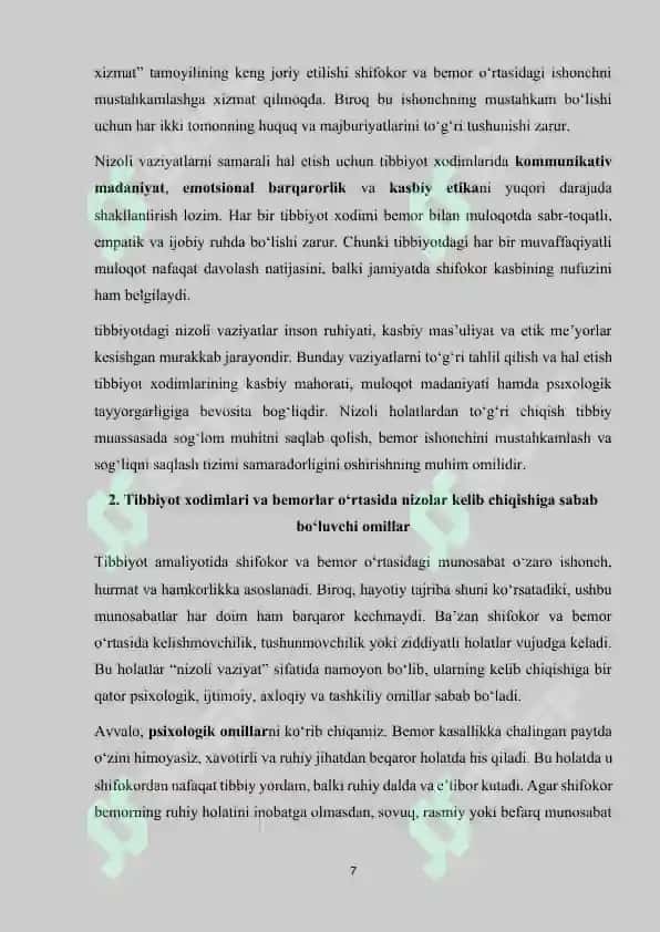 Tibbiyotda nizoli vaziyatlar va ularni bartaraf etish 7