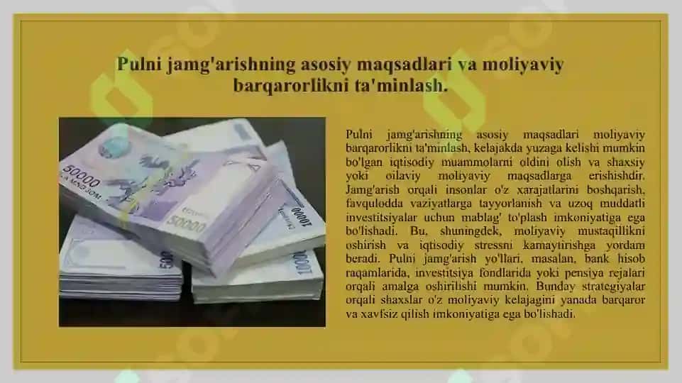 Pulni jamg'arishning maqsadi va ahamiyati, jamg'arish yo'llari. 3