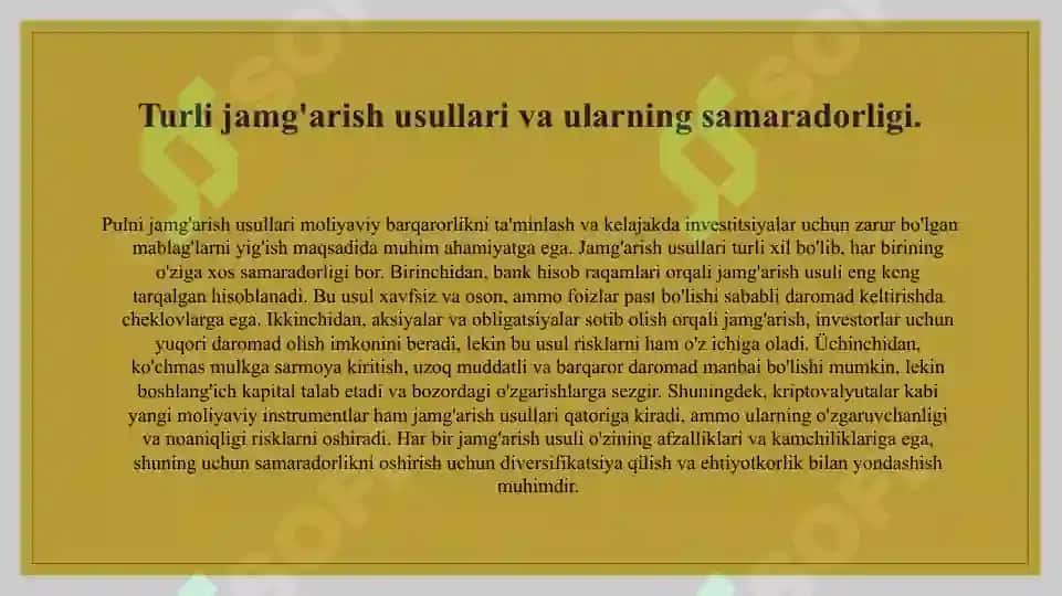 Pulni jamg'arishning maqsadi va ahamiyati, jamg'arish yo'llari. 4