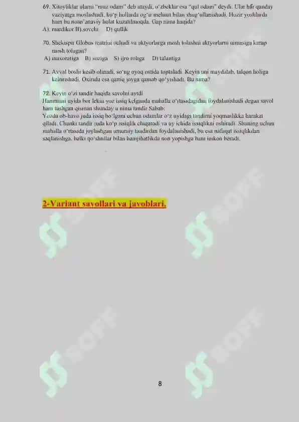 Ichki ishlar organlariga kiruvchilar uchun PSIXALOGIK TEST Safdorlarga  (Yangi) 2026 yil uchun 8