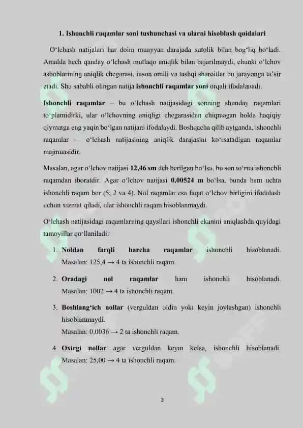 Ishonchli raqamlar soni hisoblash qoidasi 3