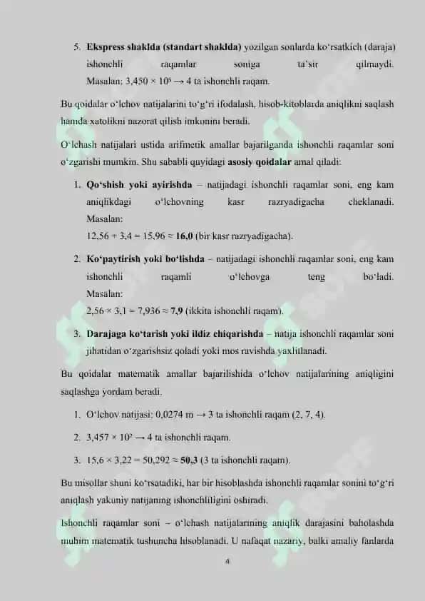 Ishonchli raqamlar soni hisoblash qoidasi 4