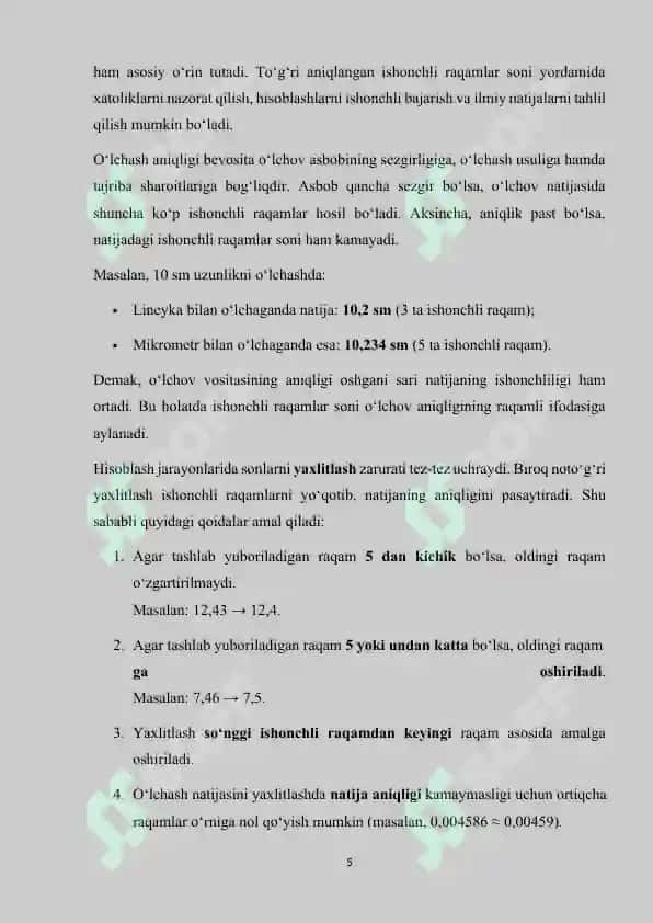 Ishonchli raqamlar soni hisoblash qoidasi 5