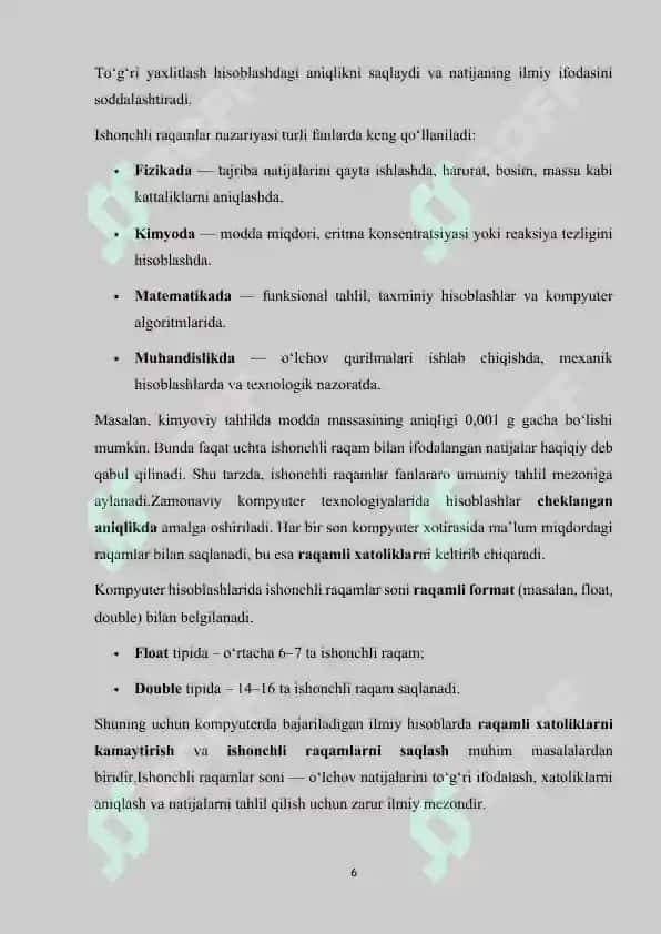 Ishonchli raqamlar soni hisoblash qoidasi 6