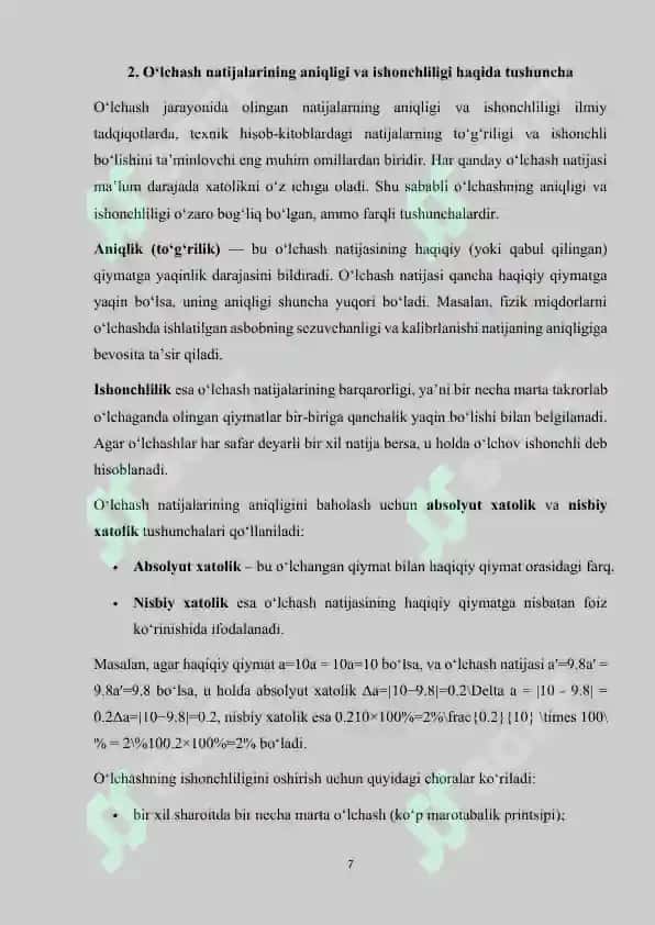 Ishonchli raqamlar soni hisoblash qoidasi 7
