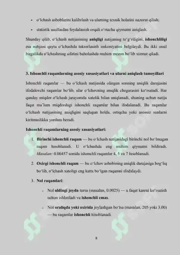 Ishonchli raqamlar soni hisoblash qoidasi 8