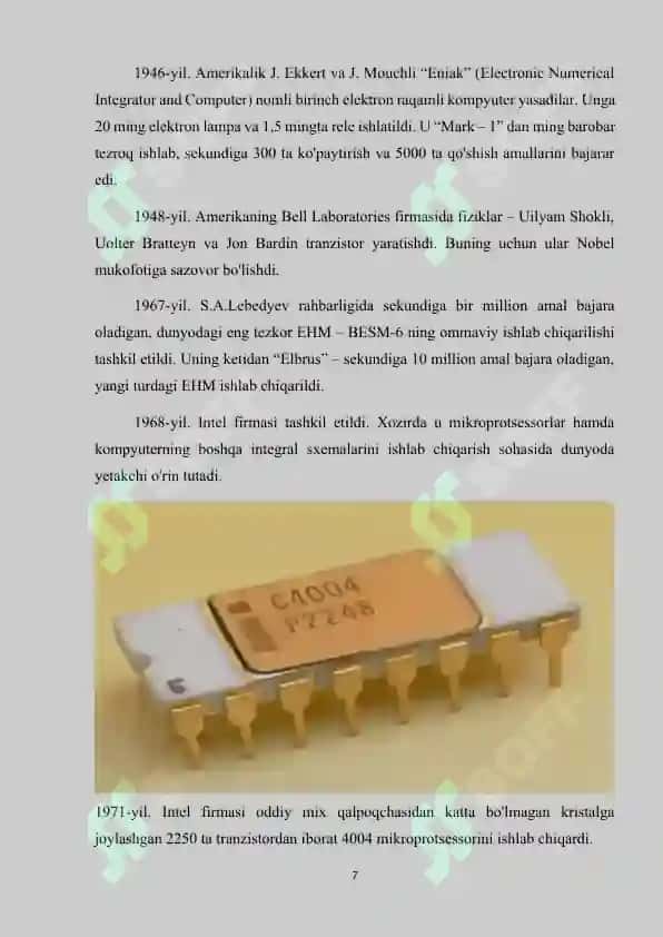MIKROPROTSESSORLARNI YARATILISH TARIXI 7