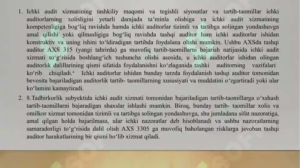 BOSHQA AUDITORLAR ISH NATIJALARIDAN FOYDALANISH 600-AXS 8