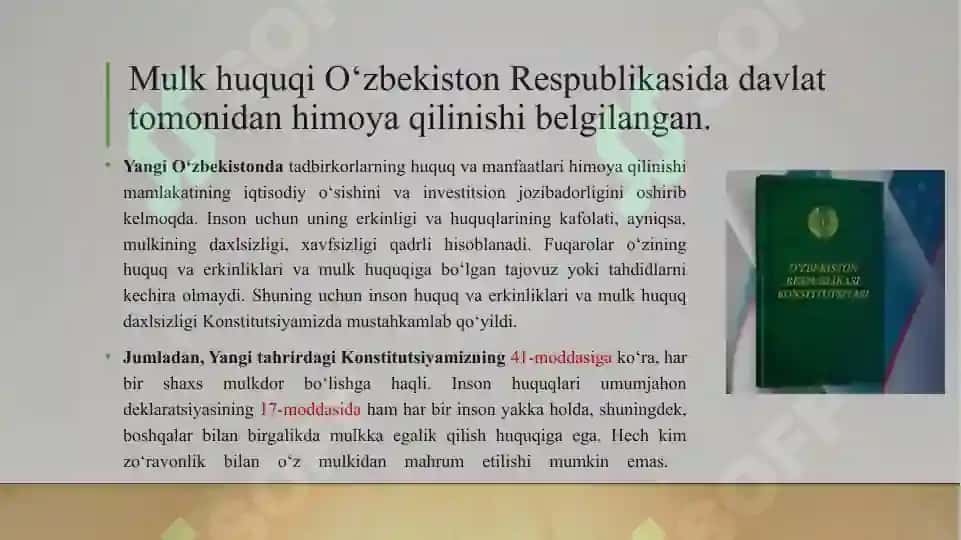 KONSTITUTSIYADA TADBIRKORLARGA BERILGAN KAFOLATLAR 4