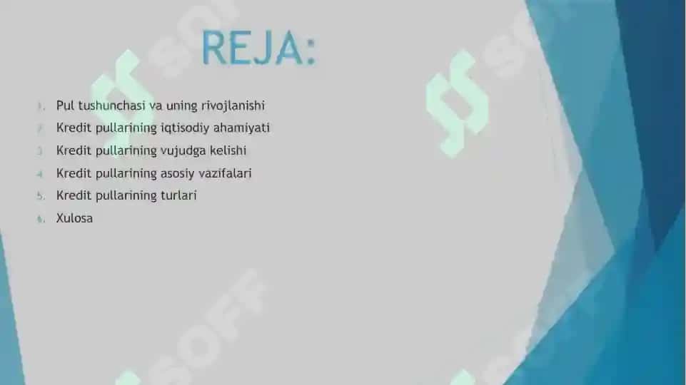 Kredit pullari va ularning turlari. 2