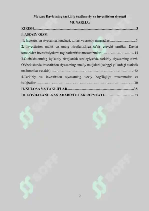 Davlatning tarkibiy tuzilmaviy va investitsion siyosati. 2