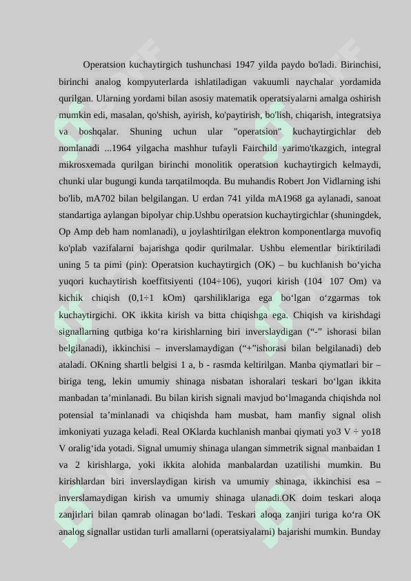 Operasion kuchaytirgichlarga inersiyasiz rezistiv teskari aloqani zanjirlarning ulanishi.OKlarga inersiyali teskari aloqa zanjirlarining ulanishi.OKlarga inersiyasiz nochiziqli zanjirlarning ulanishi. 2