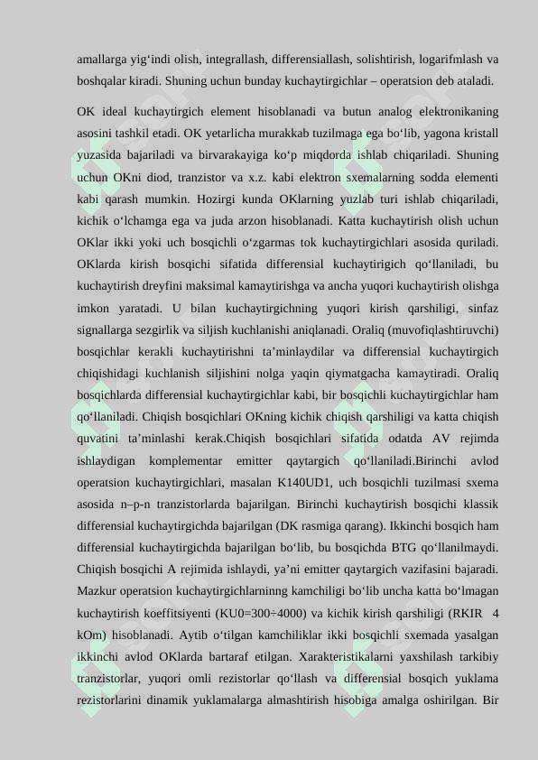 Operasion kuchaytirgichlarga inersiyasiz rezistiv teskari aloqani zanjirlarning ulanishi.OKlarga inersiyali teskari aloqa zanjirlarining ulanishi.OKlarga inersiyasiz nochiziqli zanjirlarning ulanishi. 3