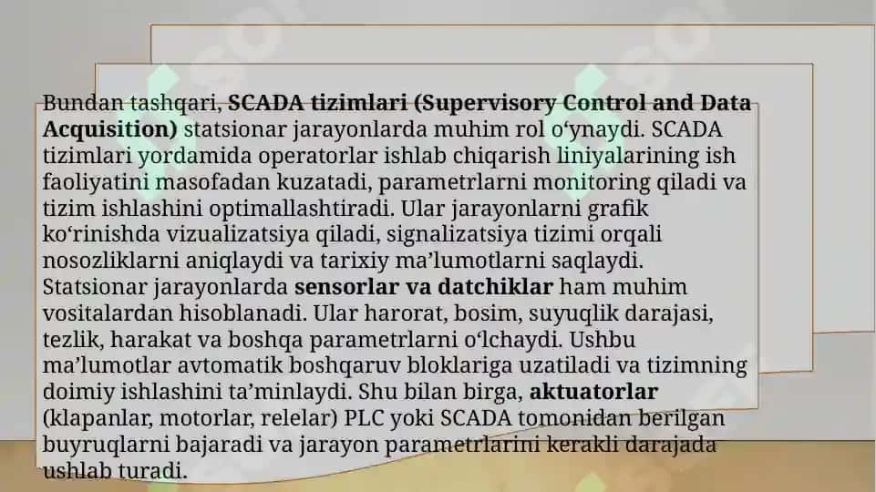 Statsionar va mobil jarayonlarda ishlatiladigan avtomatikaning texnik vositalari, 4