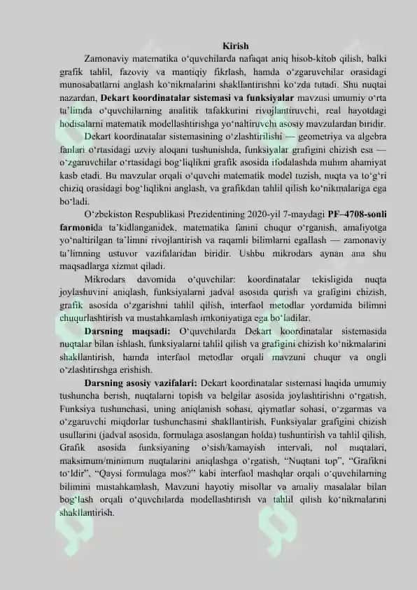 Matematika darslarida Dekart koordinatalar sistemasi va funksiyalar mavzusini o‘rgatishning interfaol usullari 4