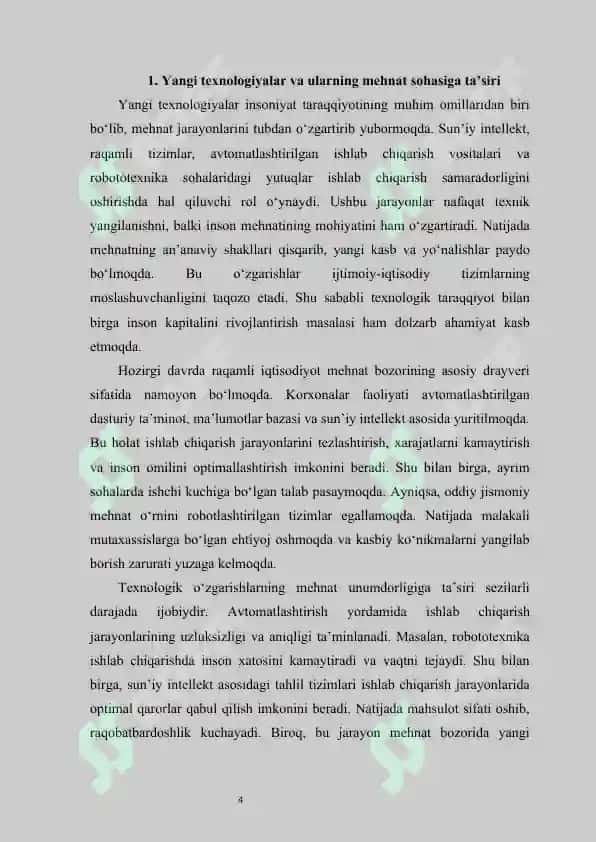 Yangi texnologiyalarga o‘tish davrida mehnat va mehnat munosabatlarini o‘zgarishi 4
