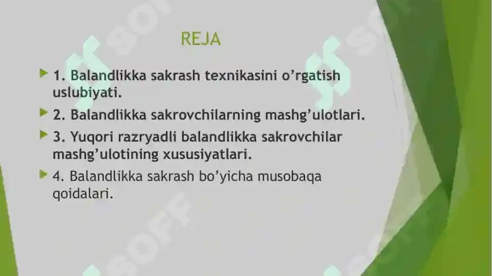 Fosberi - flop usulida balandlikka sakrash texnikasini asoslari 2
