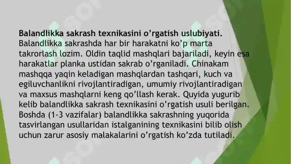 Fosberi - flop usulida balandlikka sakrash texnikasini asoslari 3