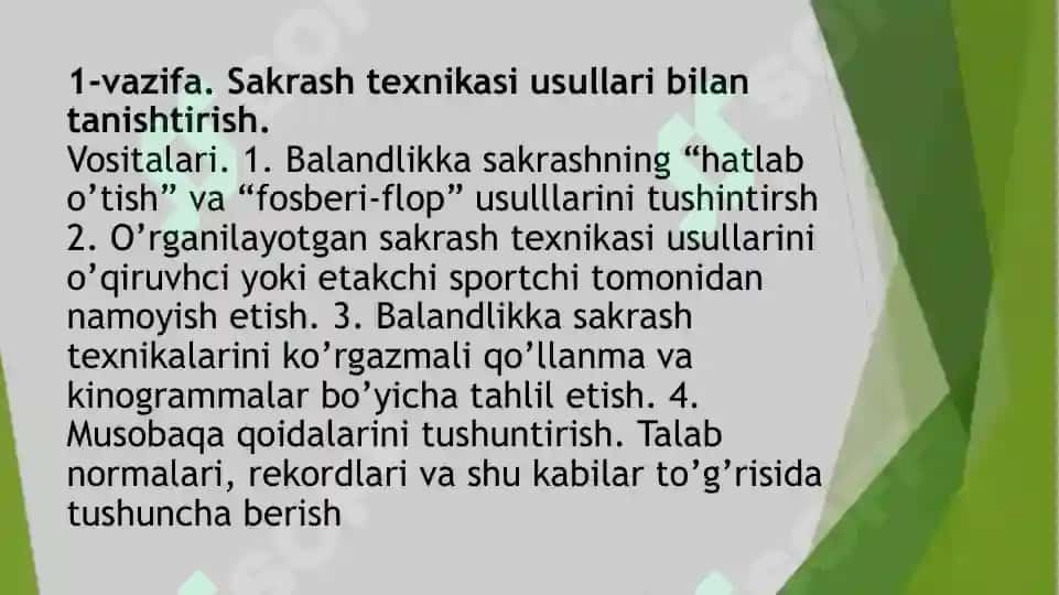 Fosberi - flop usulida balandlikka sakrash texnikasini asoslari 4