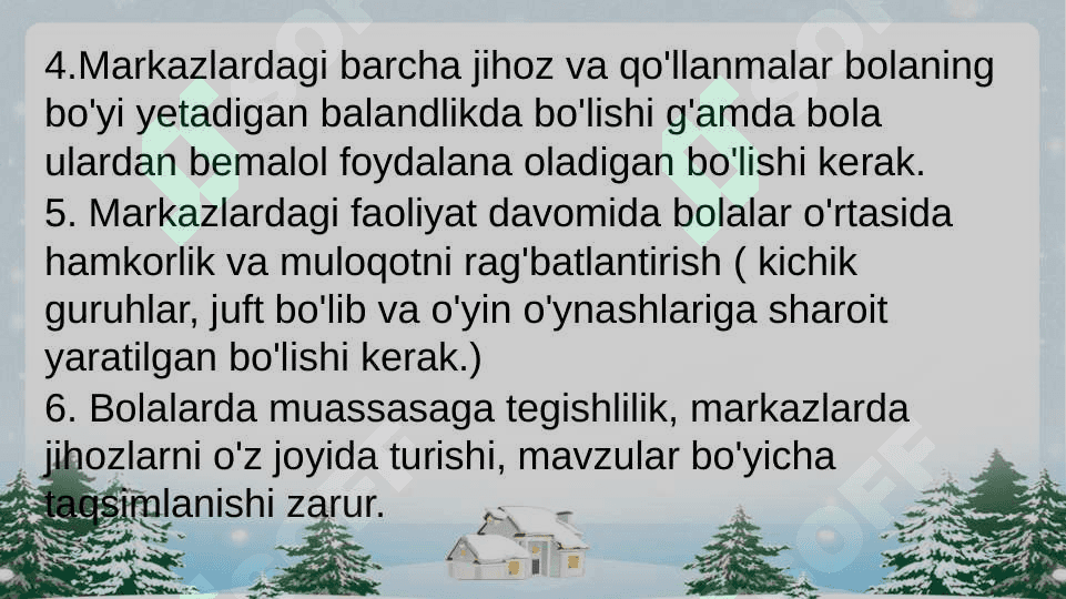 Rivojlantiruvchi markazlarda taʼlimiy faoliyat va ularga qoʻyiladigan talablar 6