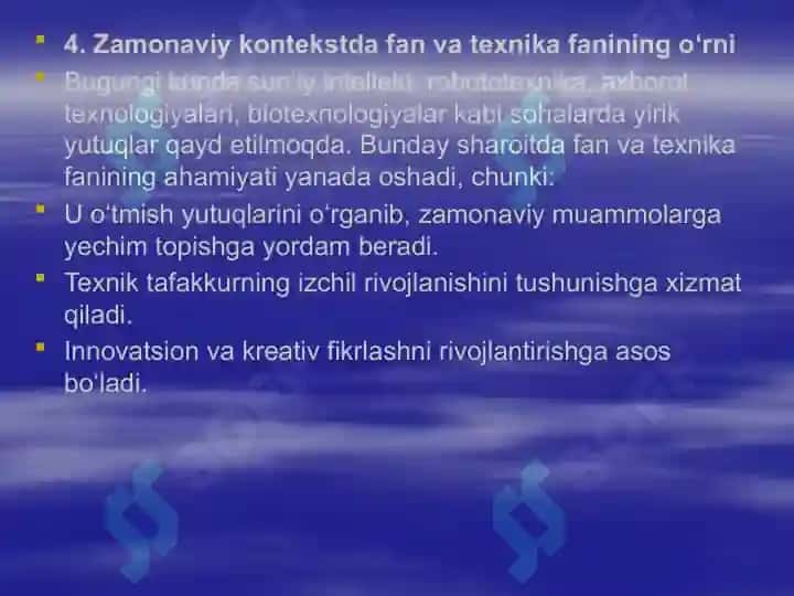 Fan va texnika fanining maqsad va vazifalari. Fanning ijtimoiy roli va uning rivojlanish istiqbollari. Insonlarning ilk jamiyatlari va ilmlarning manbasi. 8