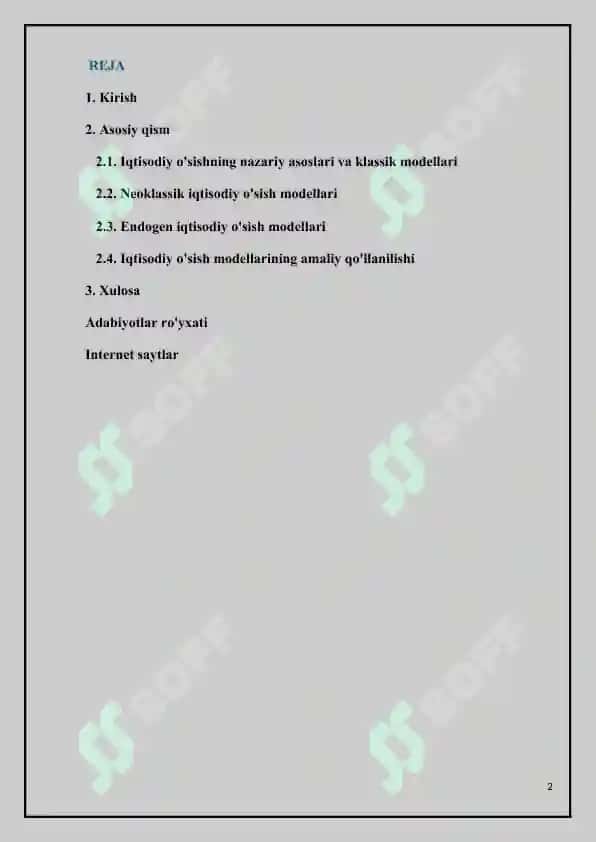 Iqtisodiy o'sish modellari va ularning amaliy qo'llanilishi 2